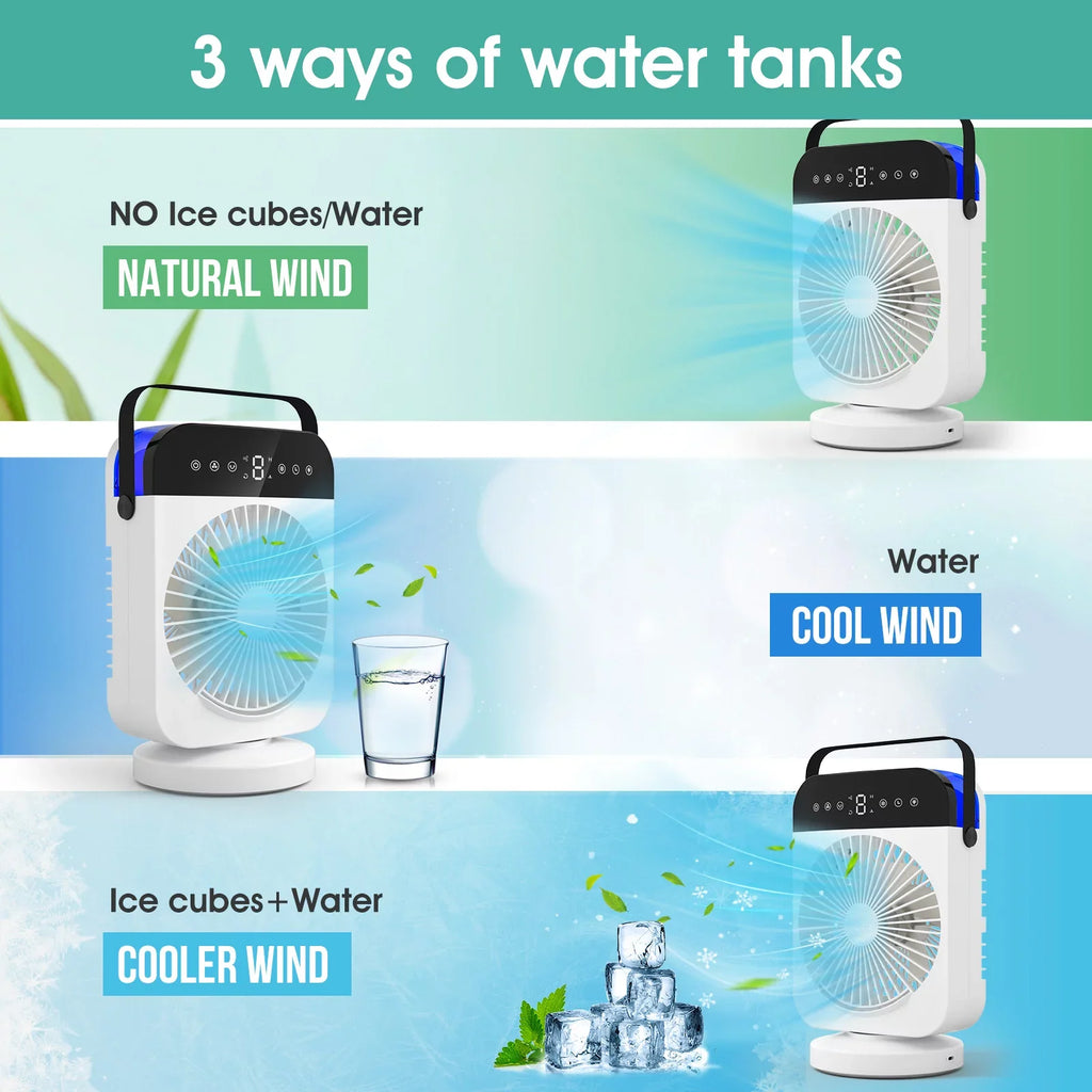 Portable Air Conditioner,Mini Personal Evaporative Air Cooler With 4 Speeds,Oscillation/Humidifier/Timing Function, Small Desktop Cooling Fan With Led Light For Room Office Camping